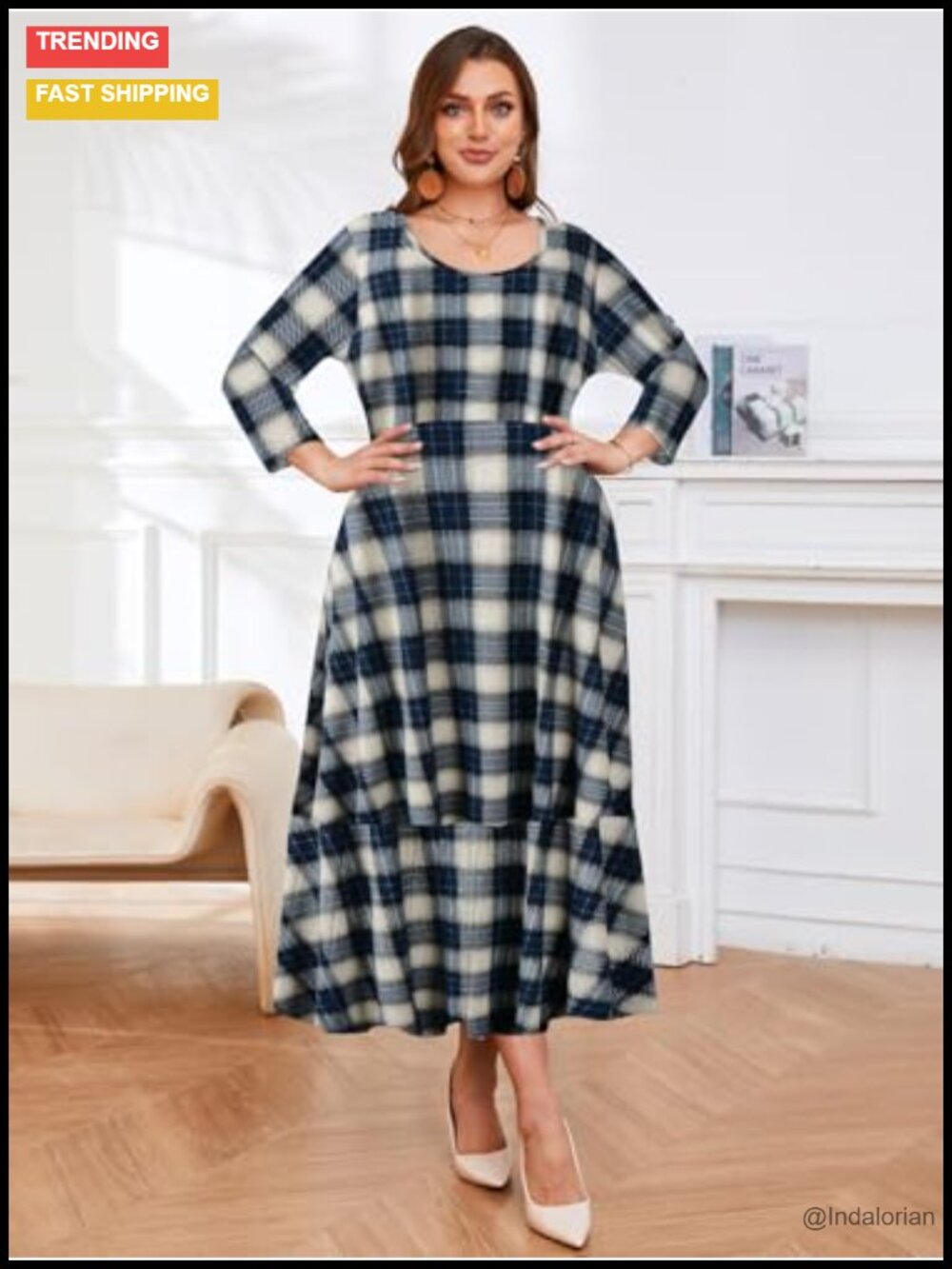 Plus Size Casual Long Maxi Dress with Pockets - Picture 4 of 5